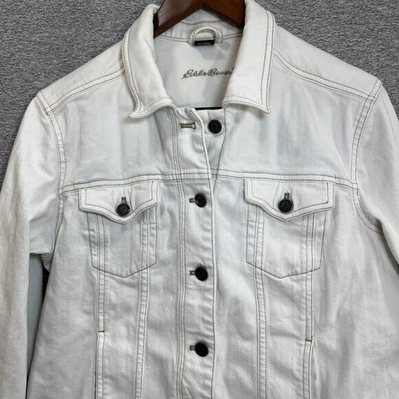 Eddie Bauer Jean Jacket Womens Size L White Button Up Cotton Blend Casual Denim - Picture 3 of 16